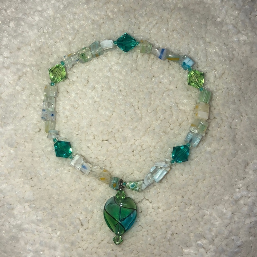 Crystal and Breaded Bracelet with Glass Charm